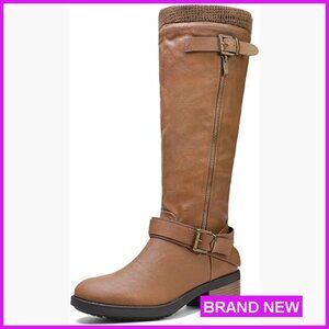 Knee High Riding Boots Wide Calf Low Heel Faux Fur Lined Casual Winter Boots